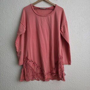 Soft Surroundings Crochet Trim Tunic in Rose Pink Women's Size XL